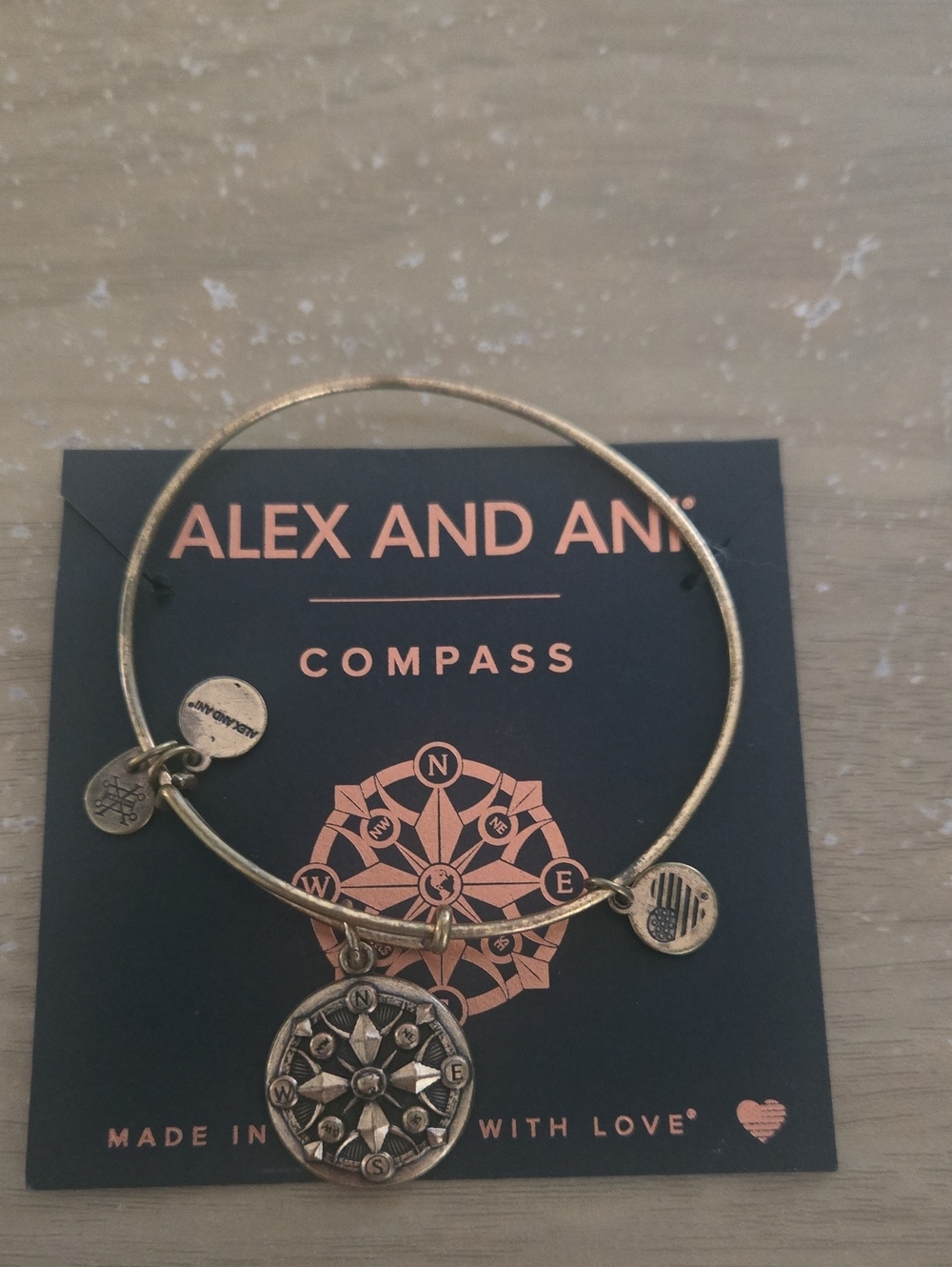 Alex and Ani Gold Compass Charm Bangle Bracelet